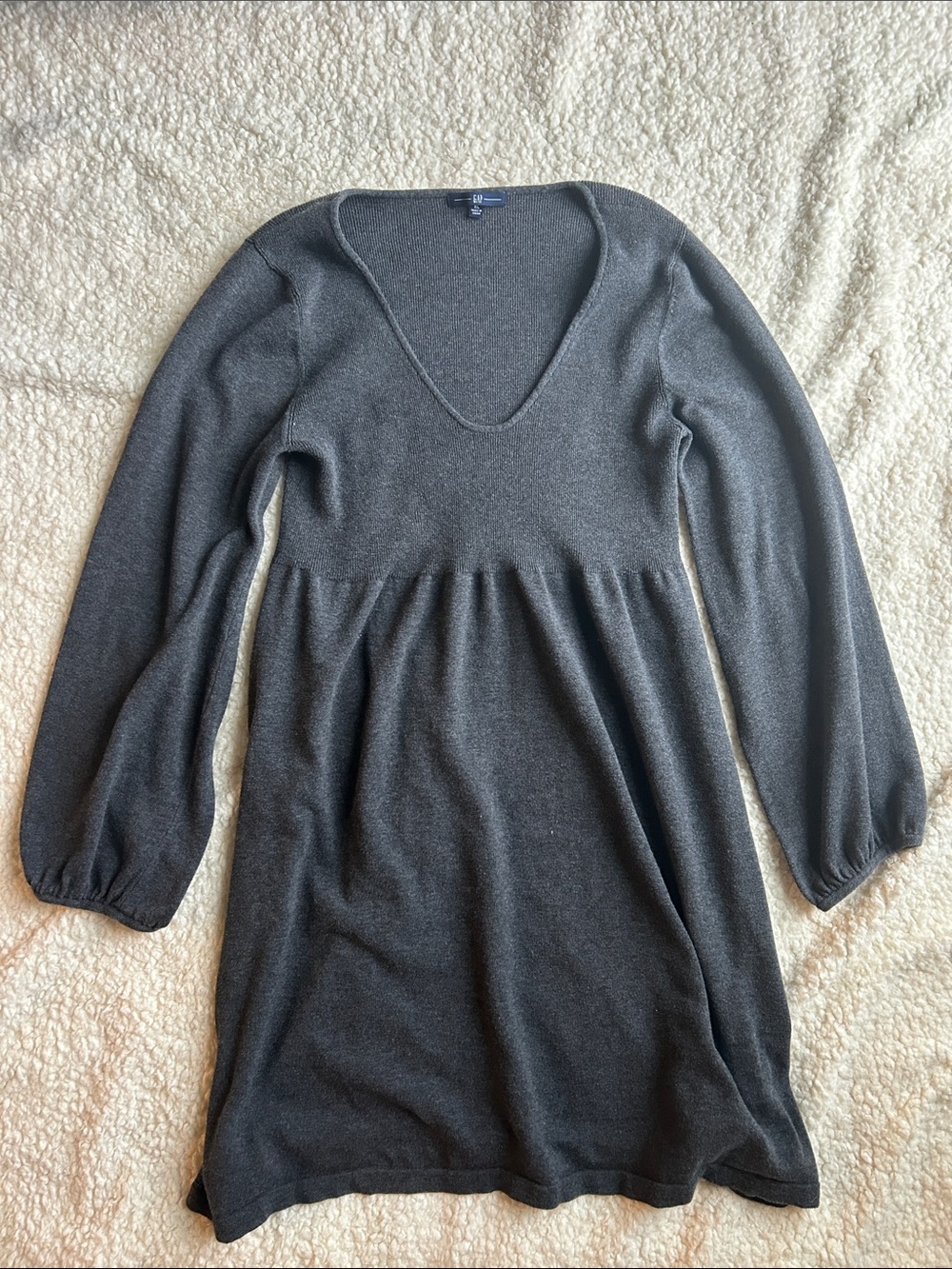 GAP Charcoal Ribbed Knit Babydoll Dress
